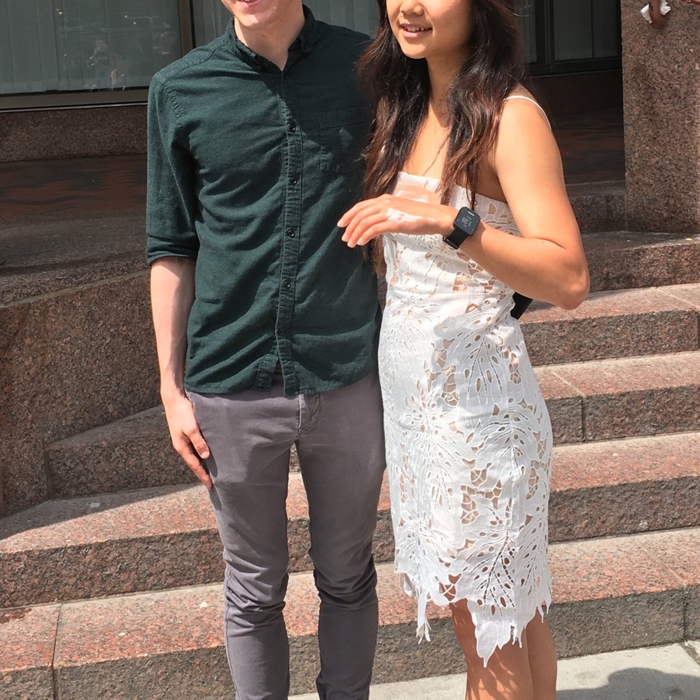 White lace midi dress from Lulu’s!